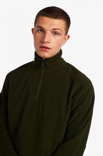 Green Fred Perry Polar Fleece Half Zip Track Men's Jackets | PH 1232YXFU